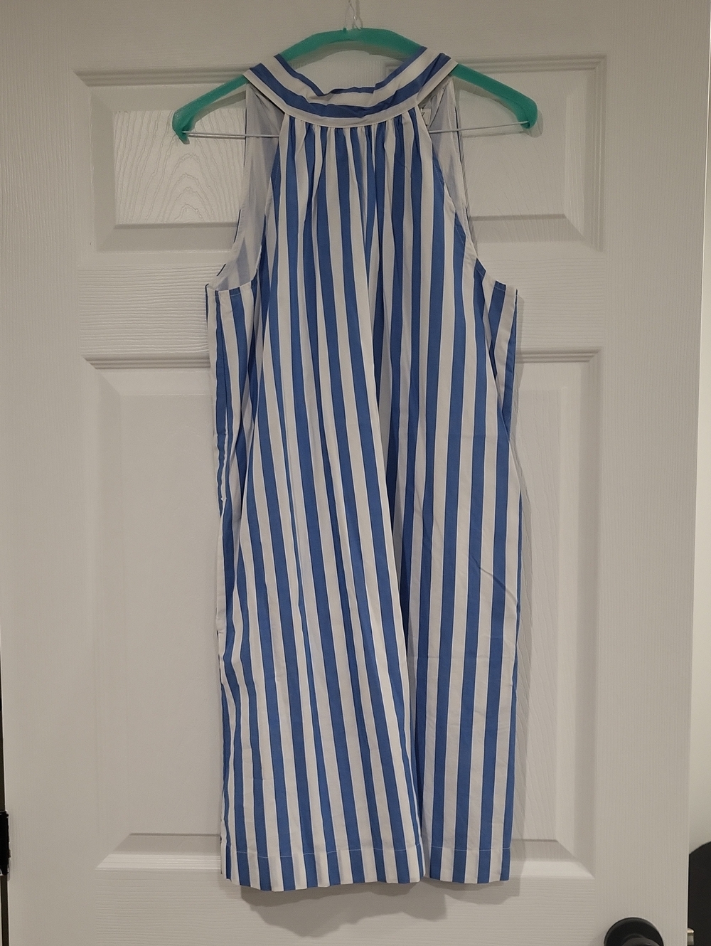 J. Crew Factory Blue and White Striped Halter Mini Sun Dress
